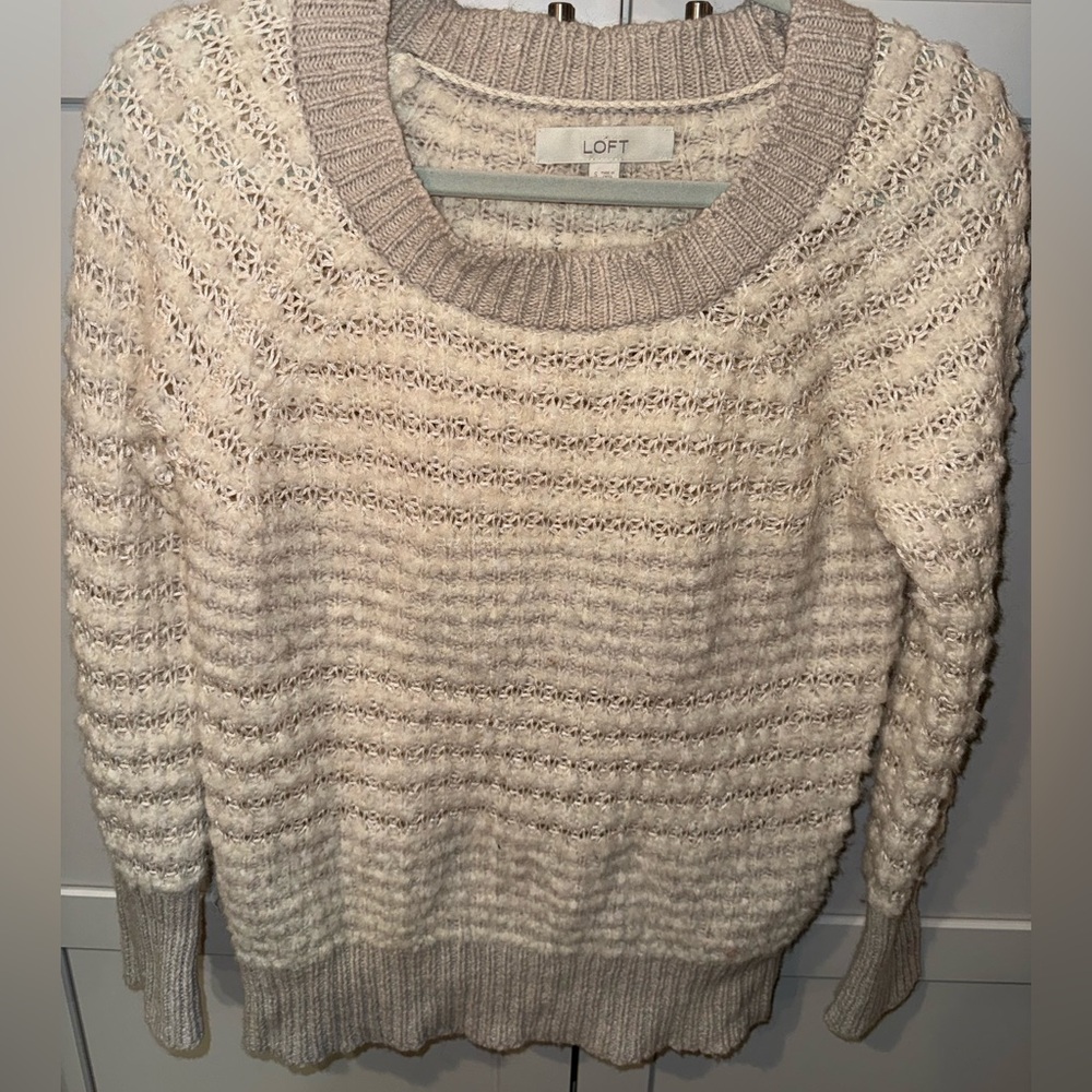 LOFT Cream Textured Knit Sweater | Small |Cozy Soft Neutral Fall Winter Pullover